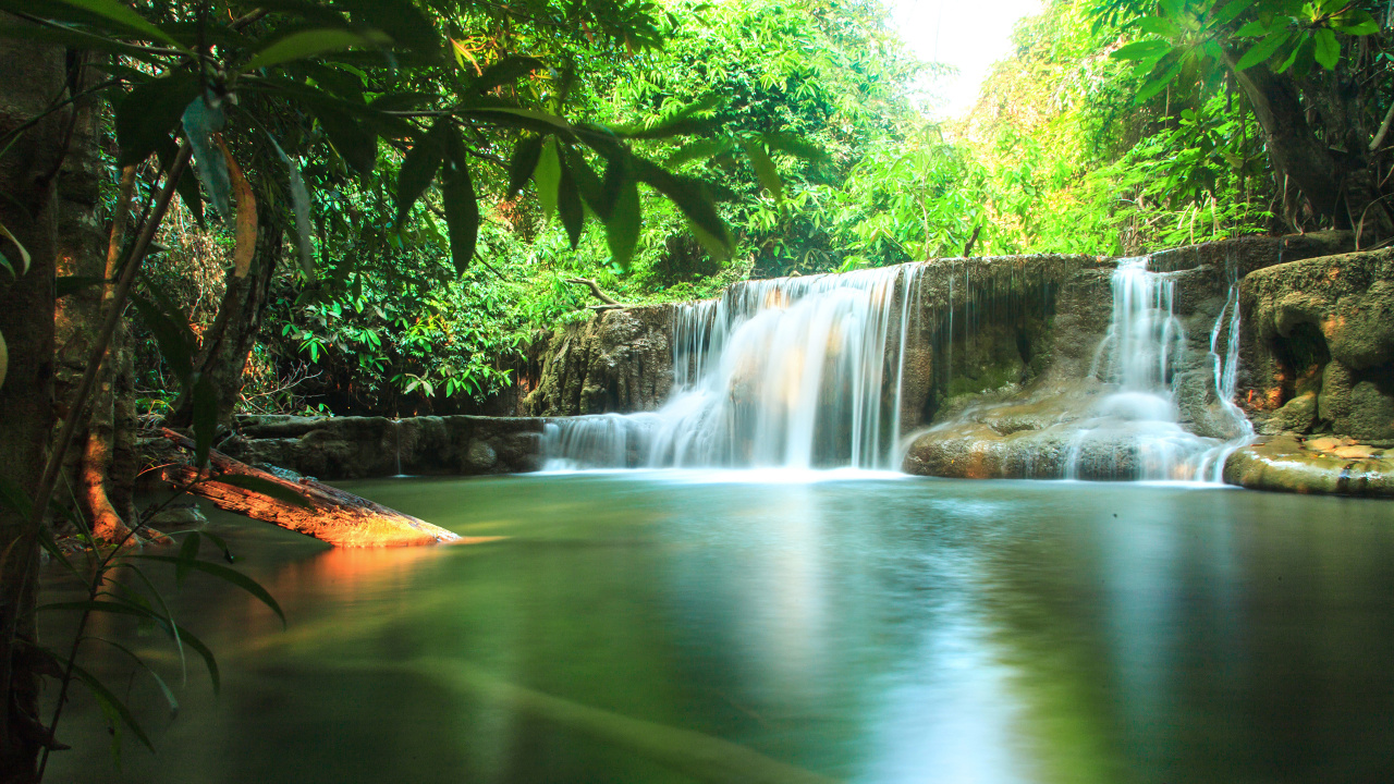 Waterfalls in The Middle of The Forest. Wallpaper in 1280x720 Resolution