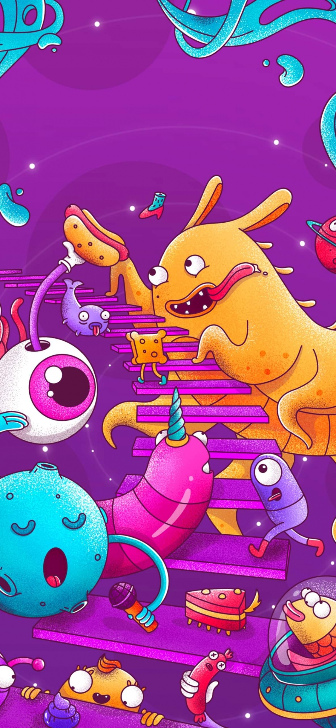 Cartoon, Licht, Purpur, Kunst, Pink. Wallpaper in 1125x2436 Resolution