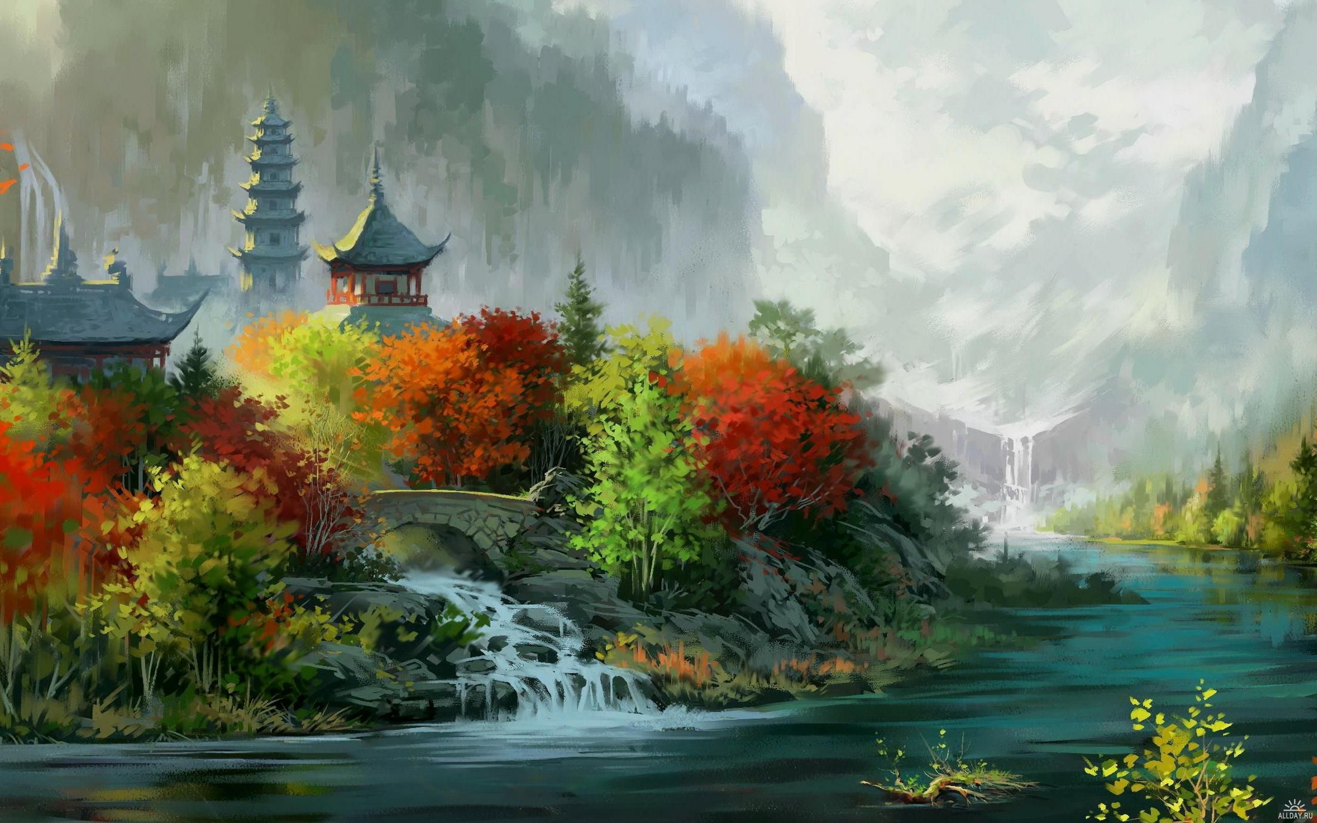 肉質画　風景画 风景画, 水彩画, 艺术, 绘画, 性质高清壁纸，性质图片，桌面背景和图片