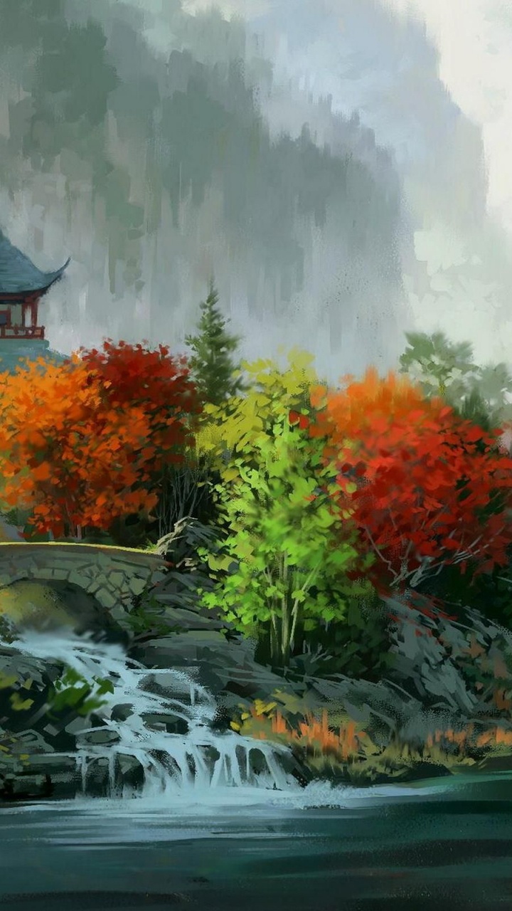 风景画, 水彩画, 艺术, 绘画, 性质 壁纸 720x1280 允许