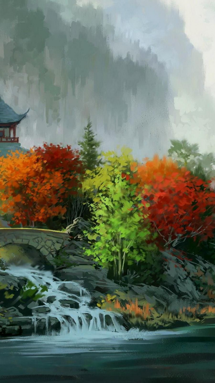 风景画, 水彩画, 艺术, 绘画, 性质 壁纸 750x1334 允许