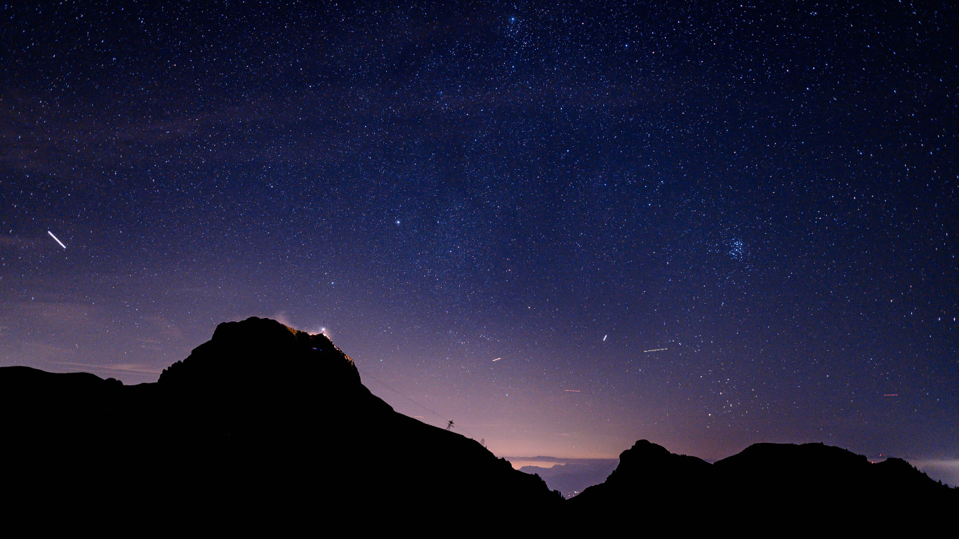 Night, Mountain, Black, Blue, Mountainous Landforms. Wallpaper in 1366x768 Resolution