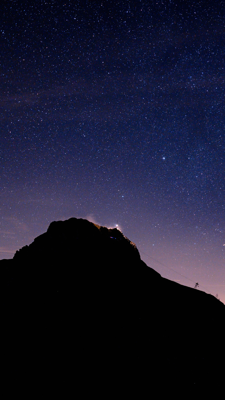 Night, Mountain, Black, Blue, Mountainous Landforms. Wallpaper in 750x1334 Resolution