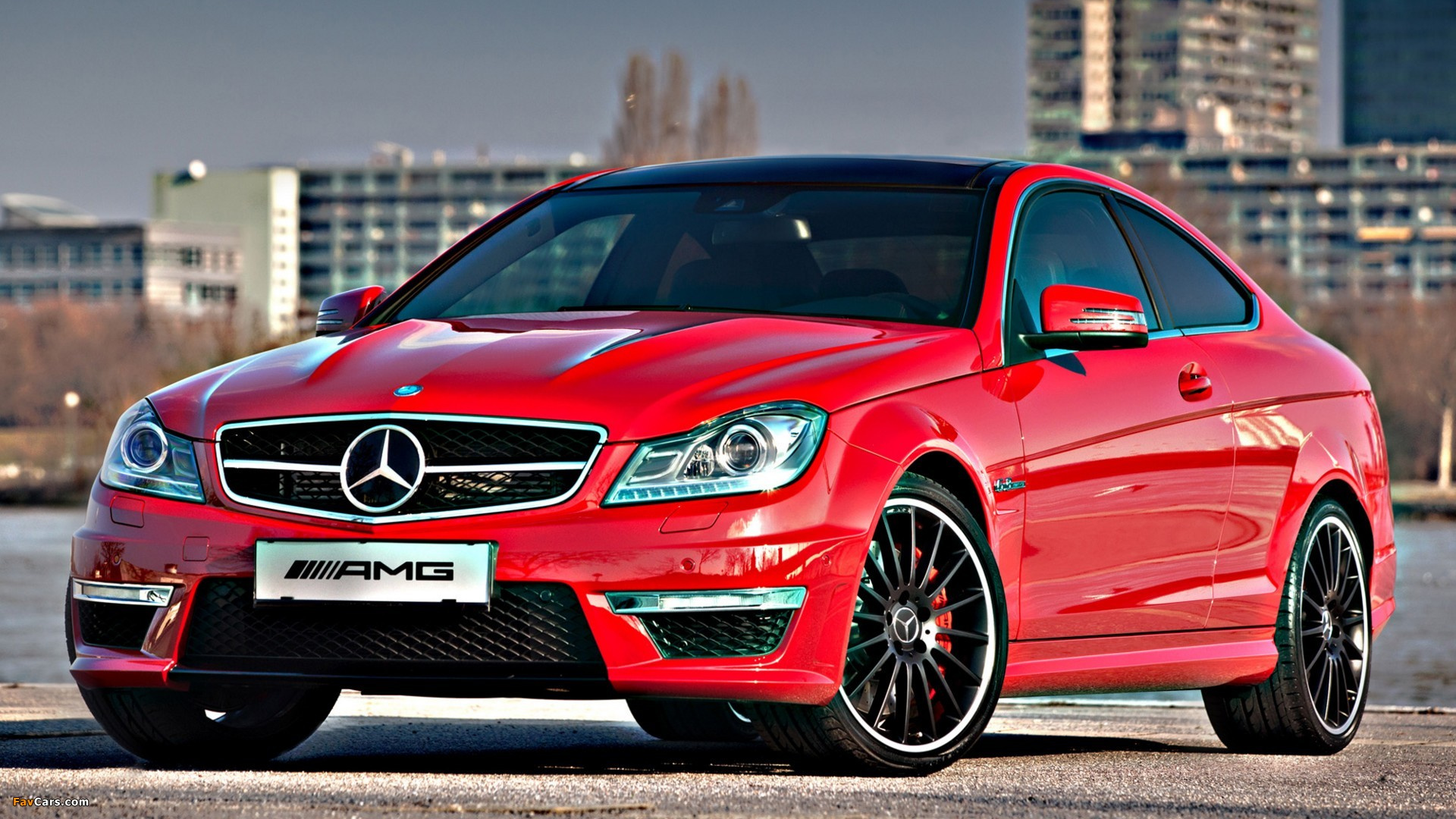Red Mercedes Benz c Class. Wallpaper in 1920x1080 Resolution