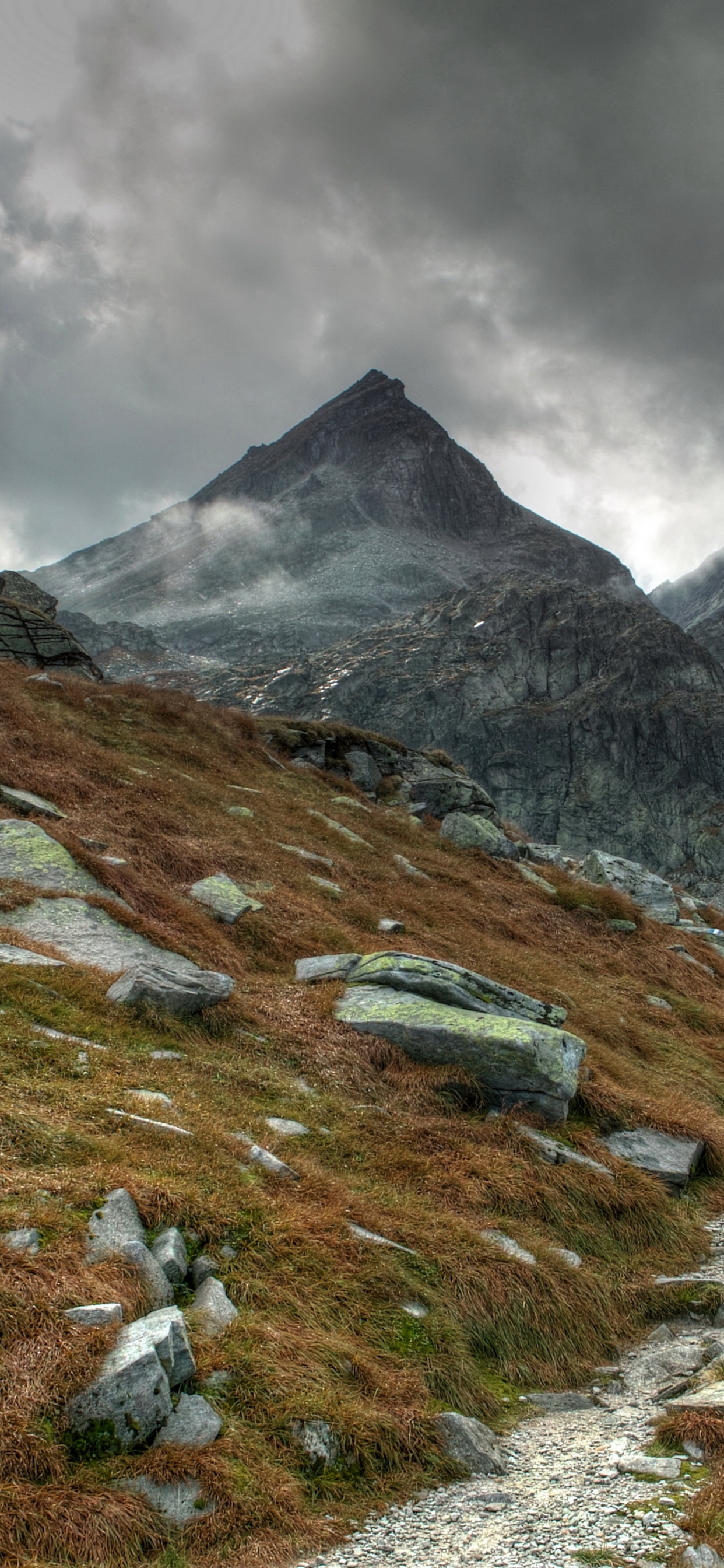 Green Grass Field Near Mountain Under Cloudy Sky During Daytime. Wallpaper in 1242x2688 Resolution