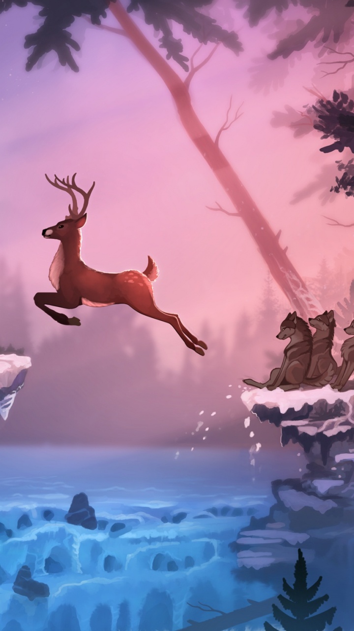 Brown Deer on Ice in Water. Wallpaper in 720x1280 Resolution