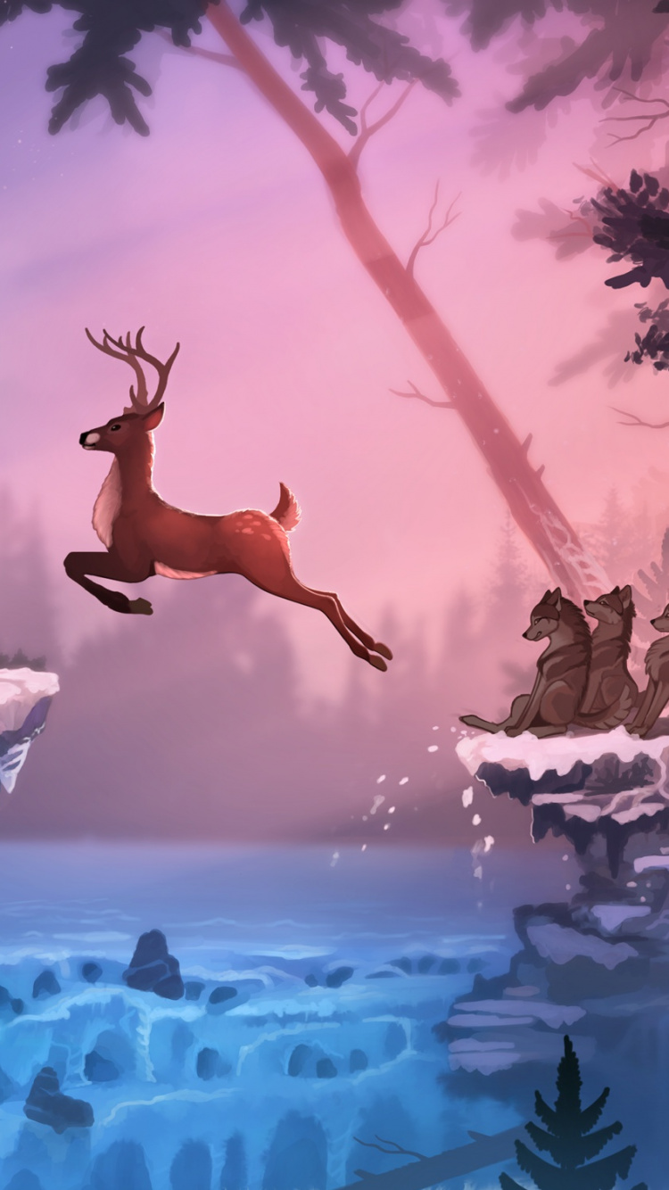 Brown Deer on Ice in Water. Wallpaper in 750x1334 Resolution