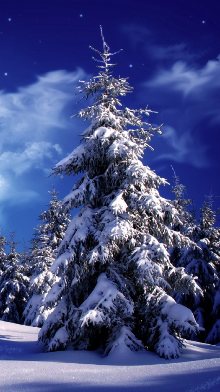 Snow Covered Trees and Mountains Under Blue Sky With White Clouds During Daytime. Wallpaper in 750x1334 Resolution