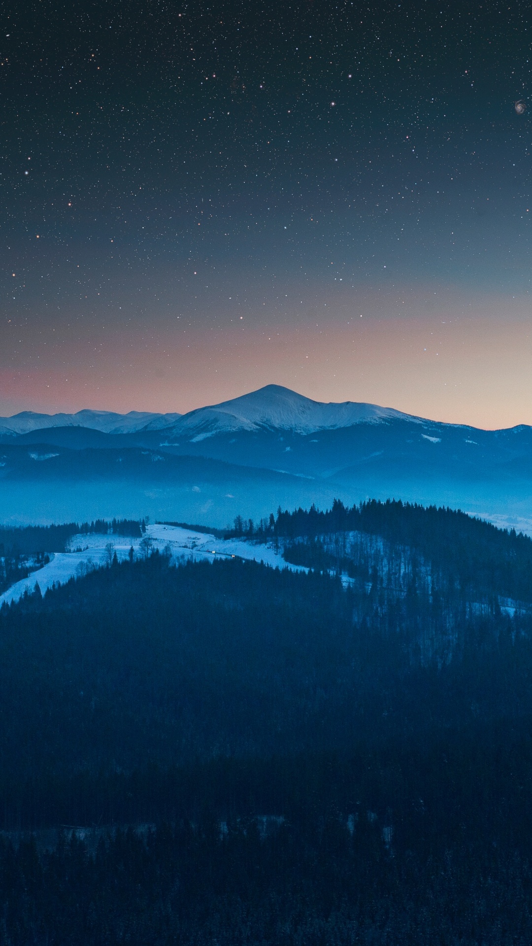Silhouette of Trees and Mountains During Night Time. Wallpaper in 1080x1920 Resolution