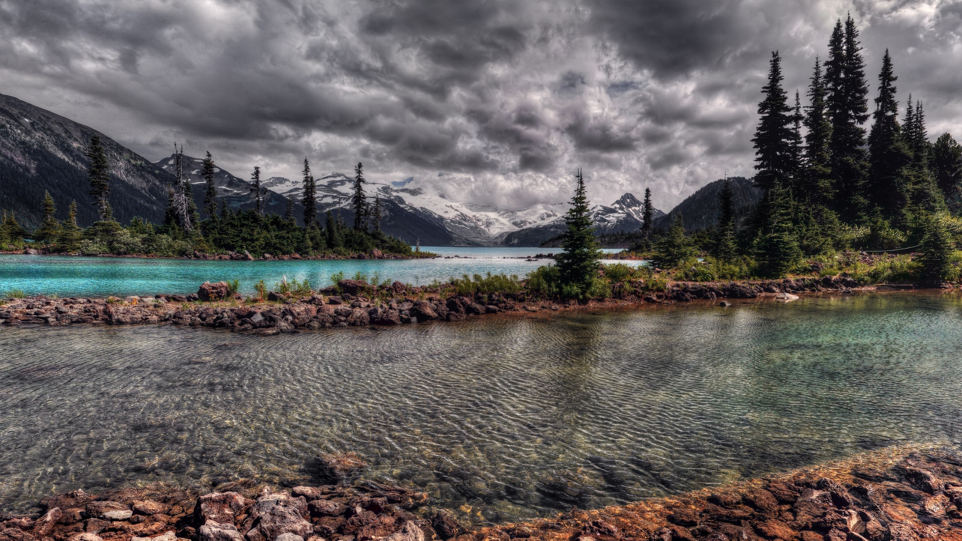 Green Trees Near Lake Under Cloudy Sky During Daytime. Wallpaper in 1920x1080 Resolution