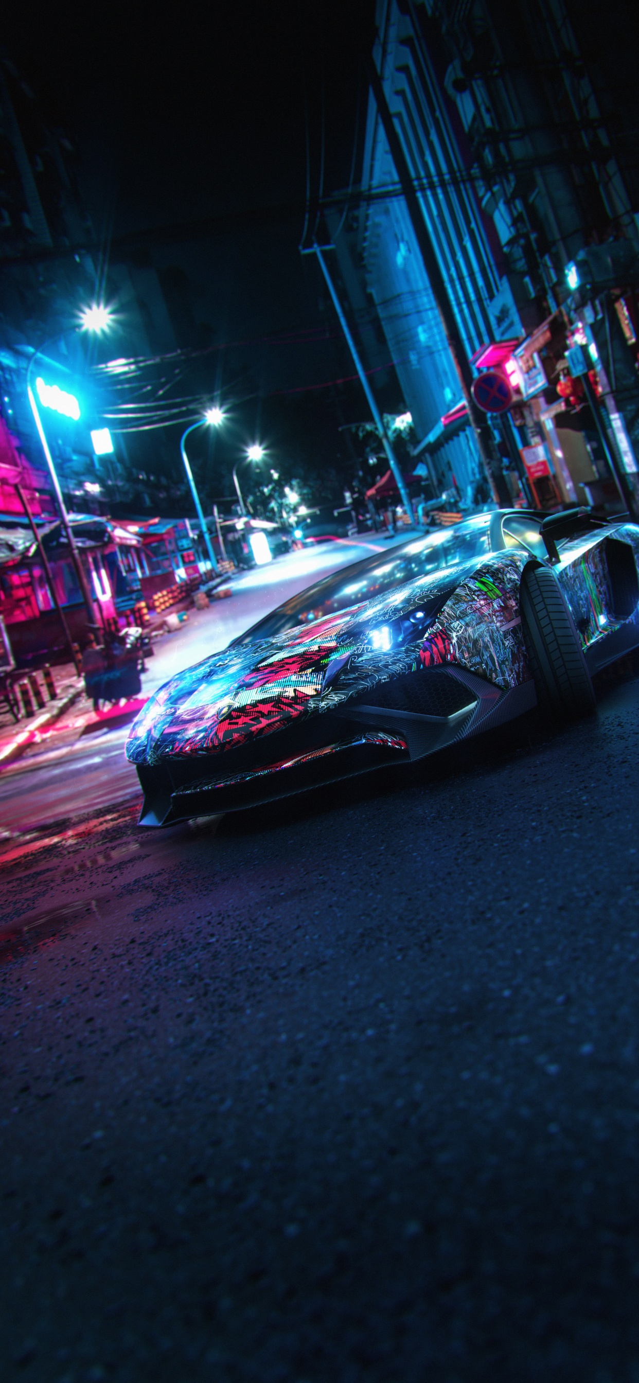 Cyberpunk-Lamborghini, Lamborghini, Car, Lamborghini Gallardo, Sportwagen. Wallpaper in 1242x2688 Resolution