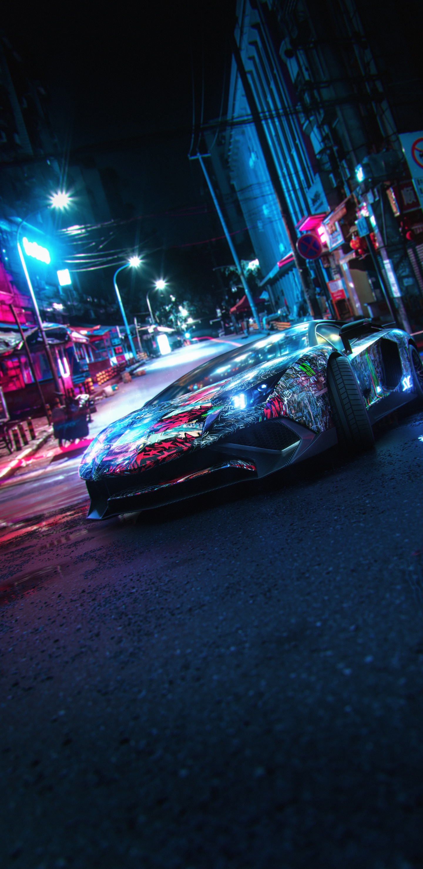 Cyberpunk-Lamborghini, Lamborghini, Car, Lamborghini Gallardo, Sportwagen. Wallpaper in 1440x2960 Resolution