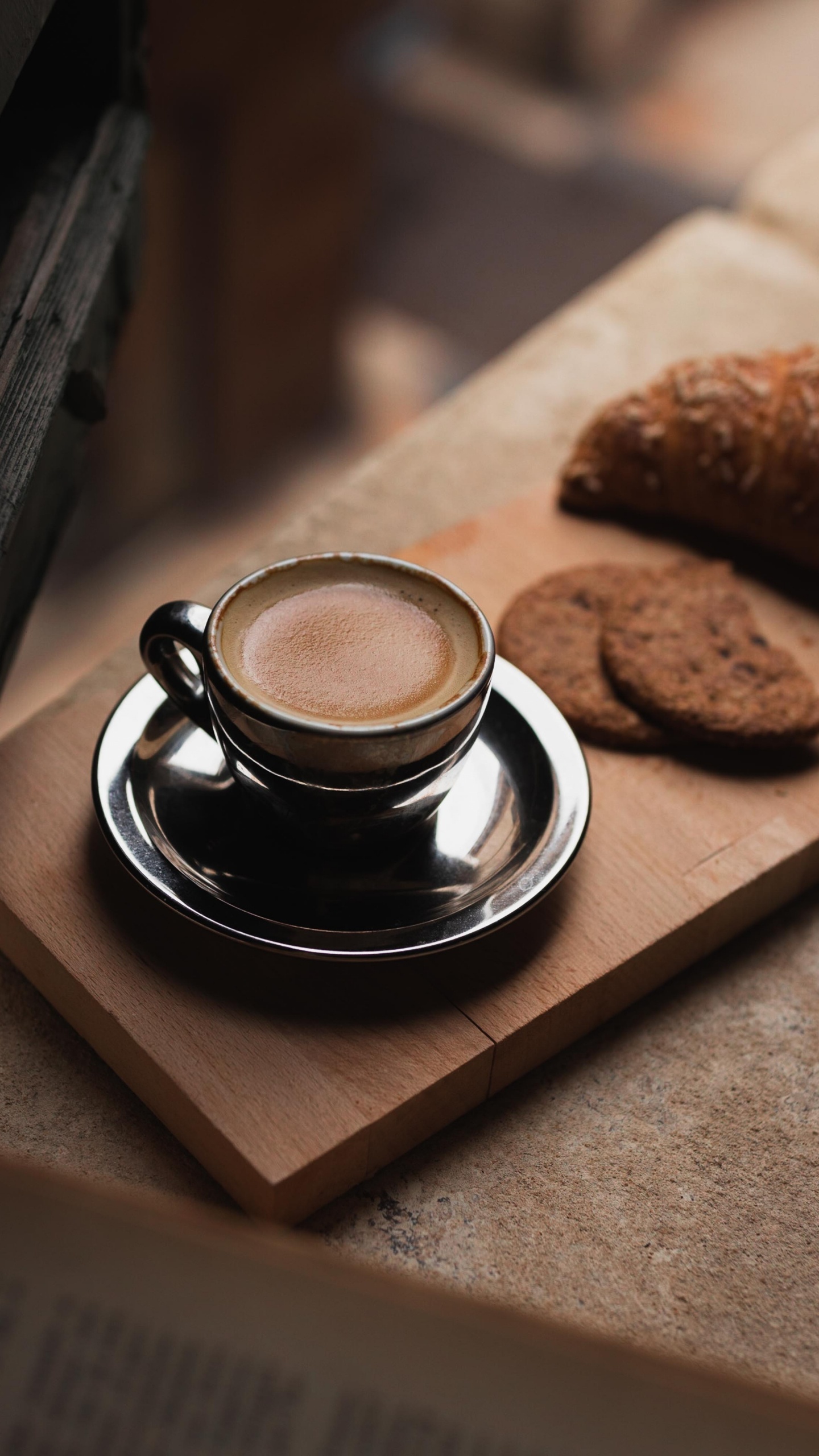 Black Ceramic Cup on Brown Wooden Tray. Wallpaper in 1440x2560 Resolution