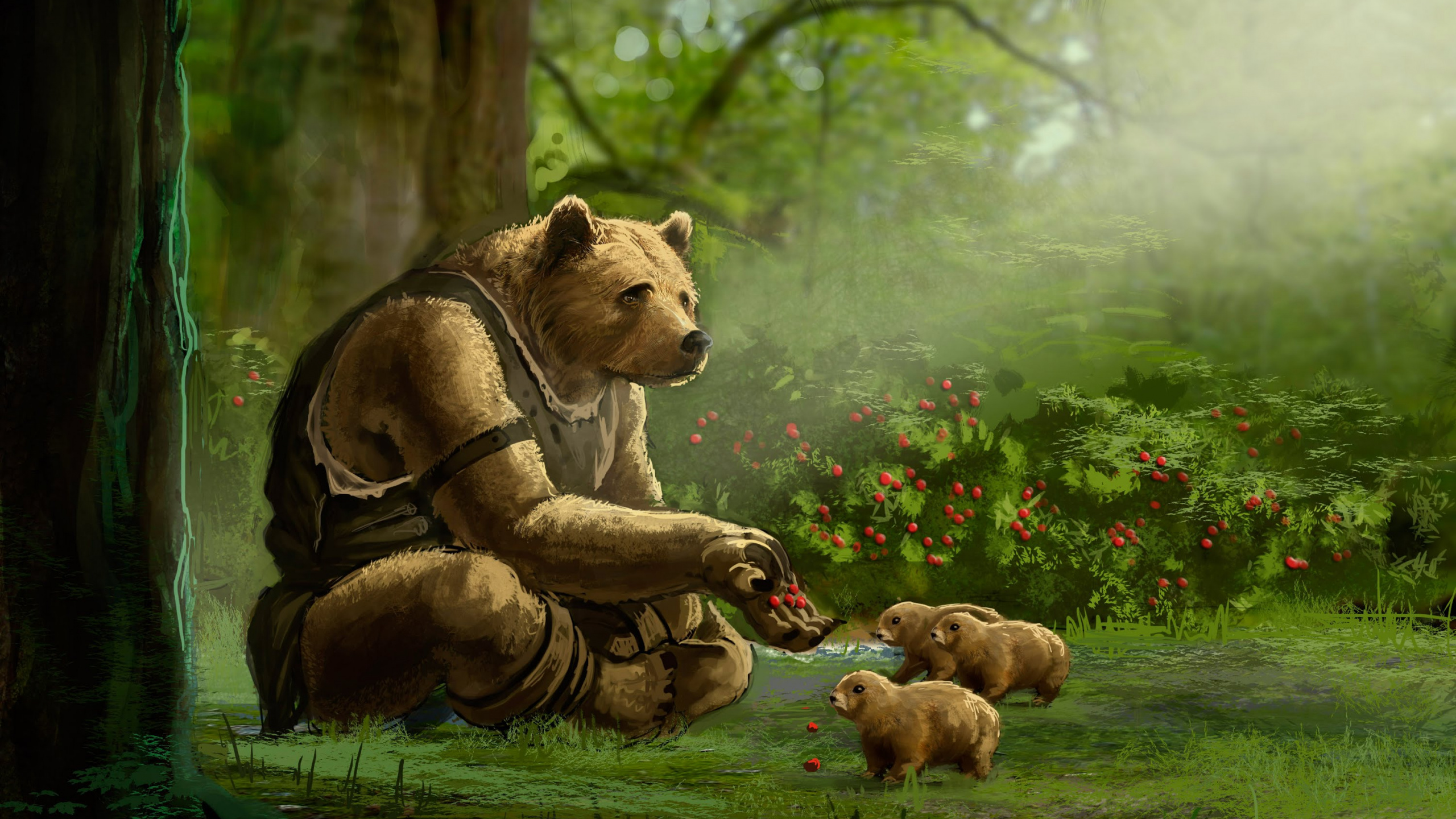 棕熊, 陆地动物, 艺术, 野生动物, 丛林 壁纸 2560x1440 允许
