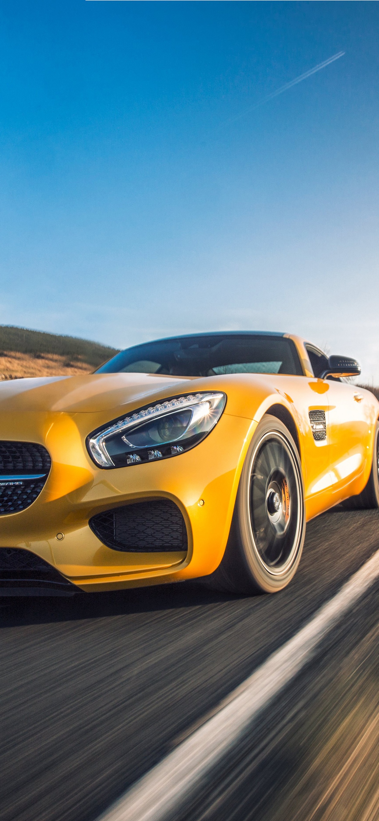 Yellow Mercedes Benz Coupe on Road During Daytime. Wallpaper in 1242x2688 Resolution