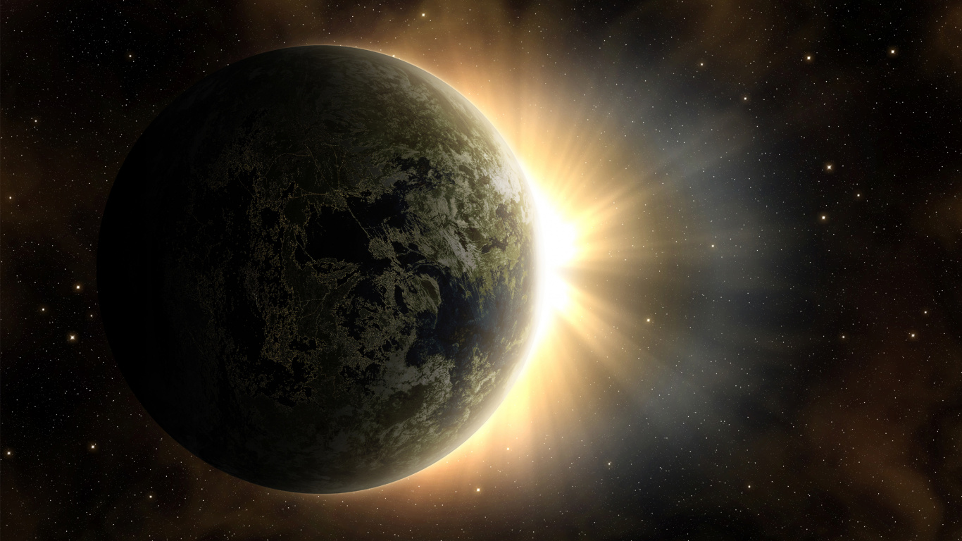 Vollmond Mit Sternen in Der Nacht. Wallpaper in 1366x768 Resolution