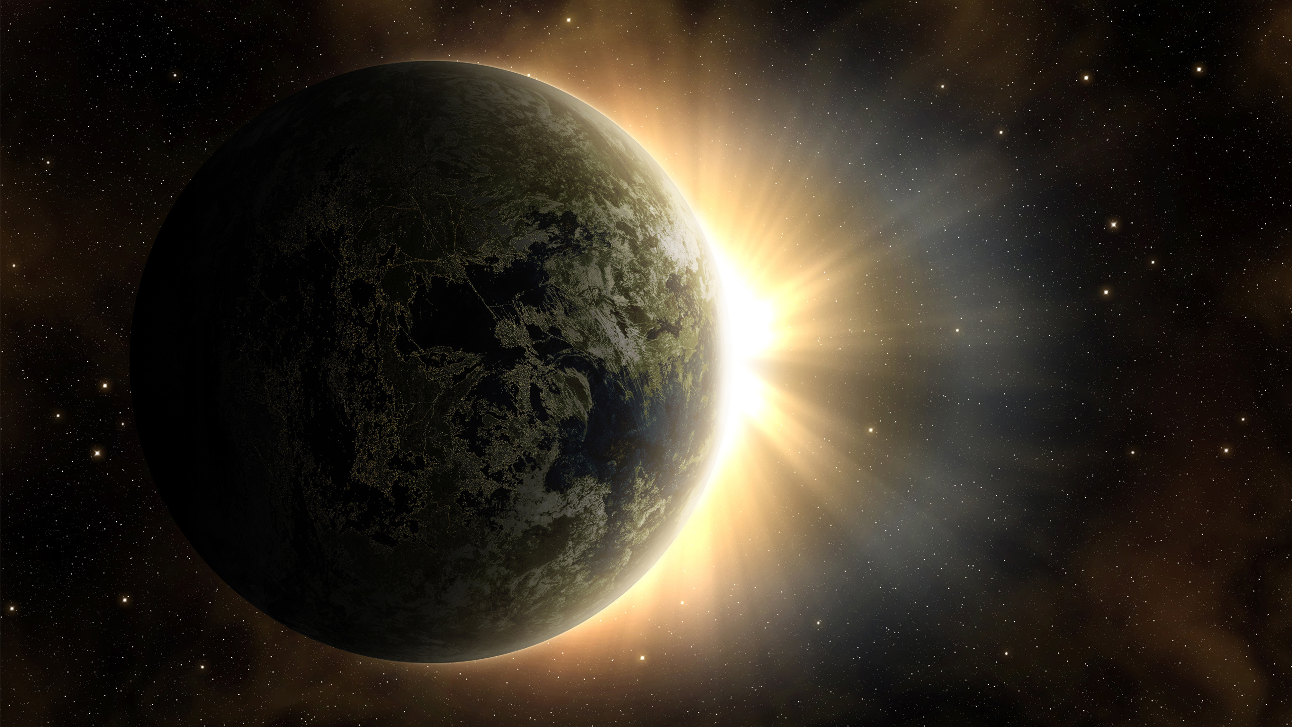 Vollmond Mit Sternen in Der Nacht. Wallpaper in 2560x1440 Resolution