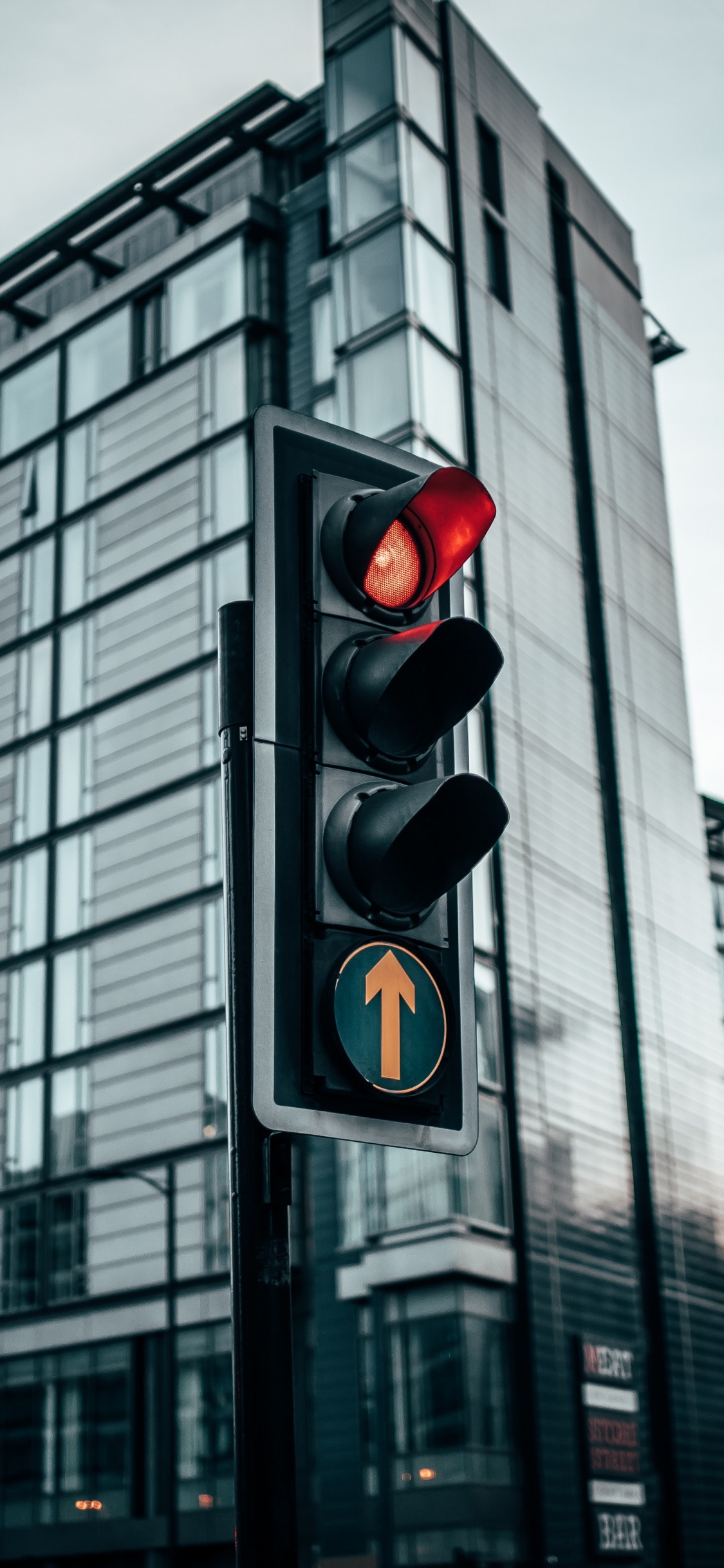 Black Traffic Light on Red Light. Wallpaper in 1125x2436 Resolution