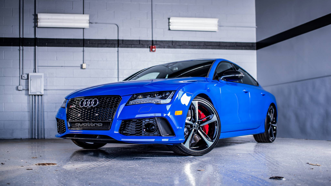 Blauer Audi r 8 in Garage Geparkt. Wallpaper in 1366x768 Resolution