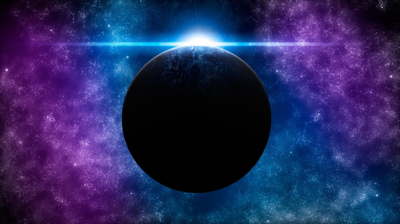 Black Round Ball on Blue and Purple Surface. Wallpaper in 1366x768 Resolution