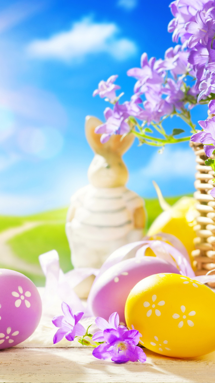 Easter Bunny, Spring, Purple, Lilac, Flower. Wallpaper in 750x1334 Resolution
