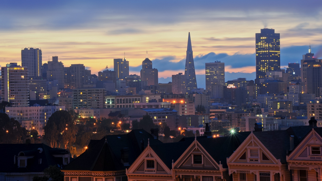 Skyline Der Stadt Bei Nacht Night. Wallpaper in 1280x720 Resolution