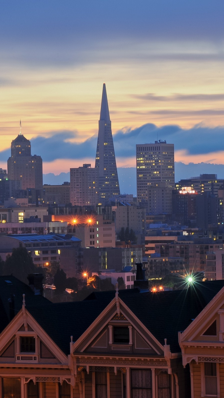 Skyline Der Stadt Bei Nacht Night. Wallpaper in 750x1334 Resolution