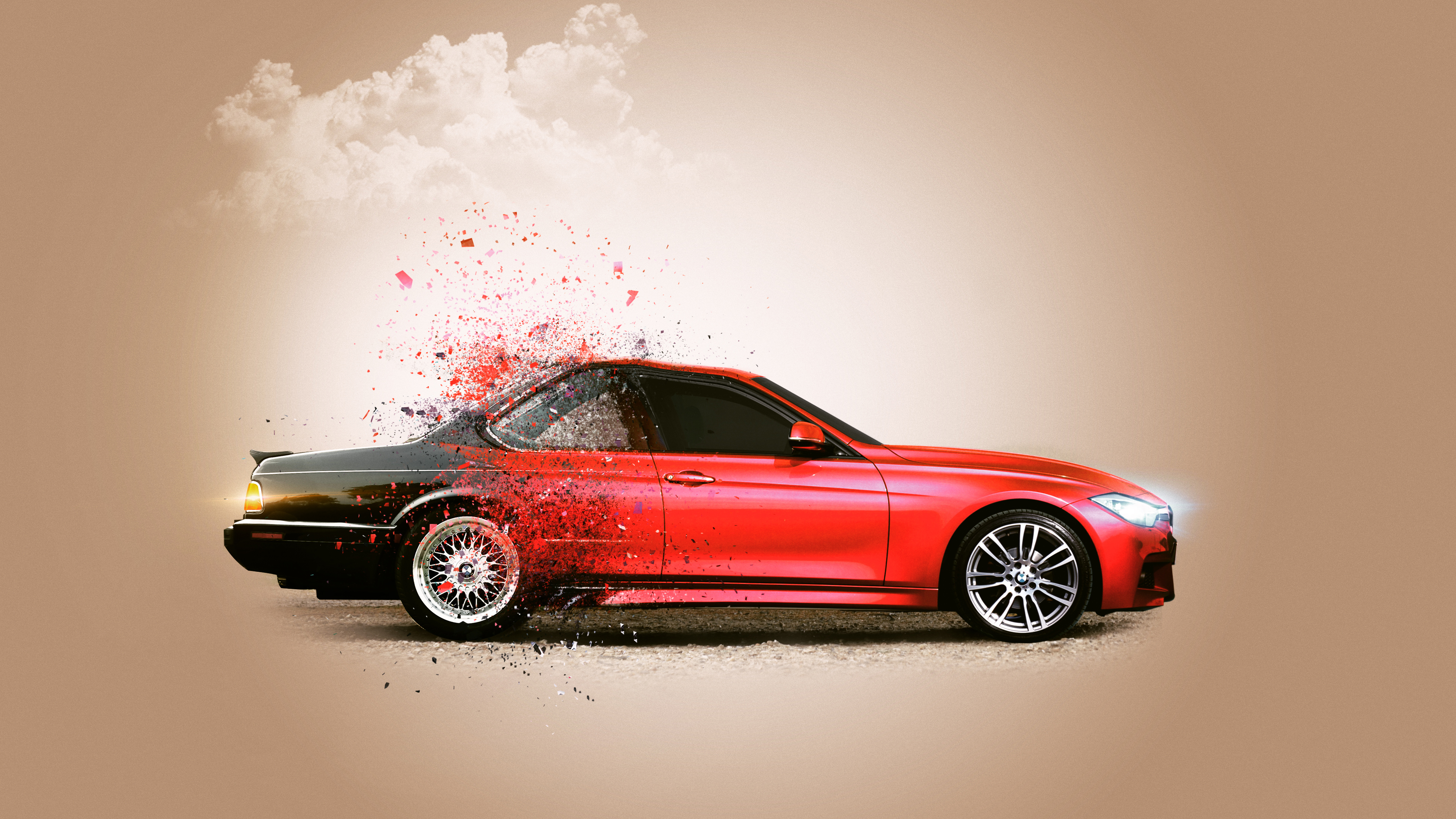 Red Coupe on White Background. Wallpaper in 3840x2160 Resolution