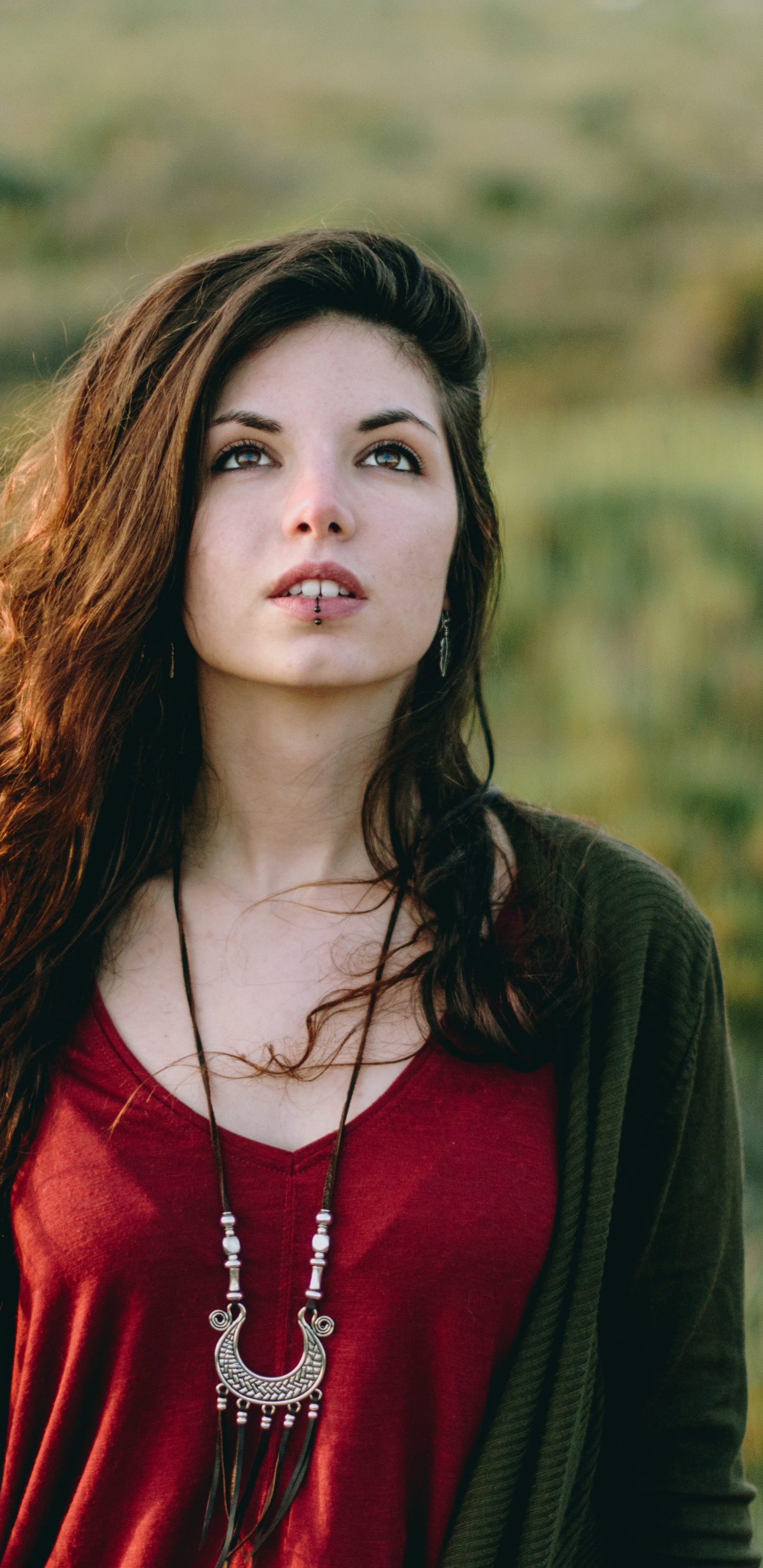 Beauty, Long Hair, Hairstyle, Girl, Grasses. Wallpaper in 1440x2960 Resolution