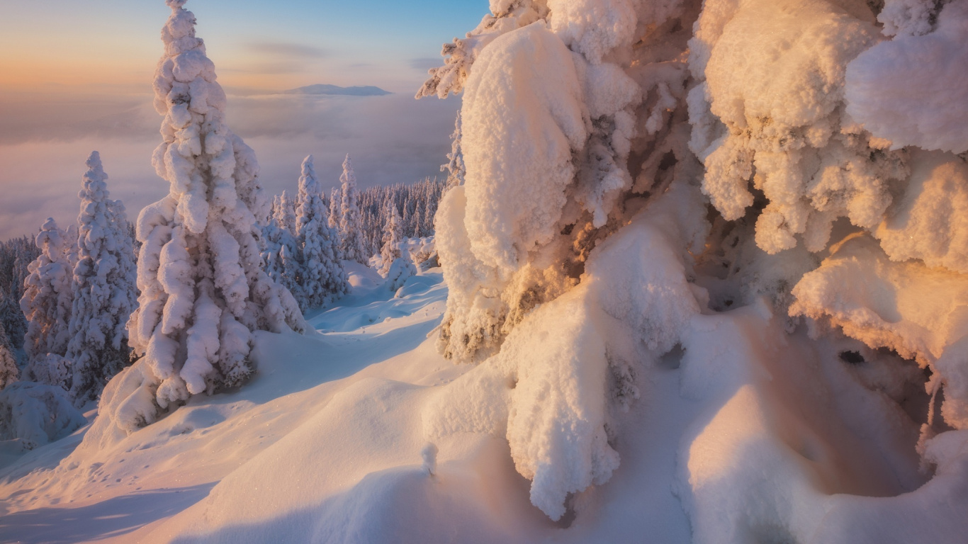 Snow Covered Trees During Daytime. Wallpaper in 1366x768 Resolution