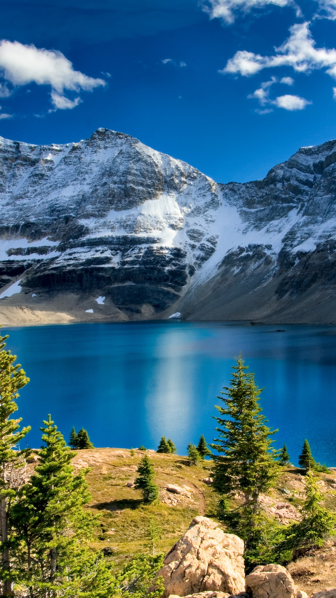 Lake Surrounded by Green Trees and Snow Covered Mountains During Daytime. Wallpaper in 1080x1920 Resolution
