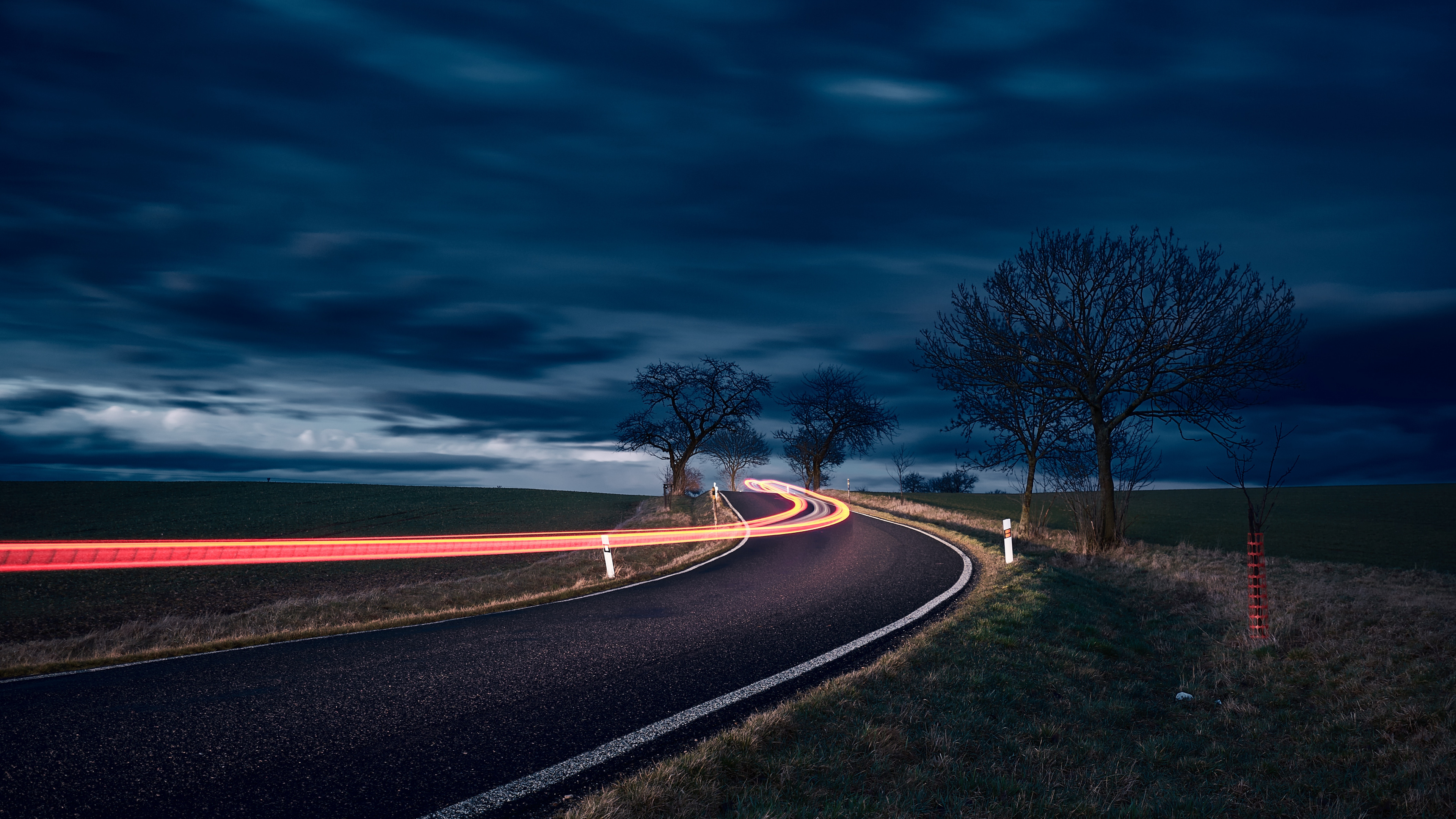 Road, Nacht, Blau, Cloud, Baum. Wallpaper in 3840x2160 Resolution