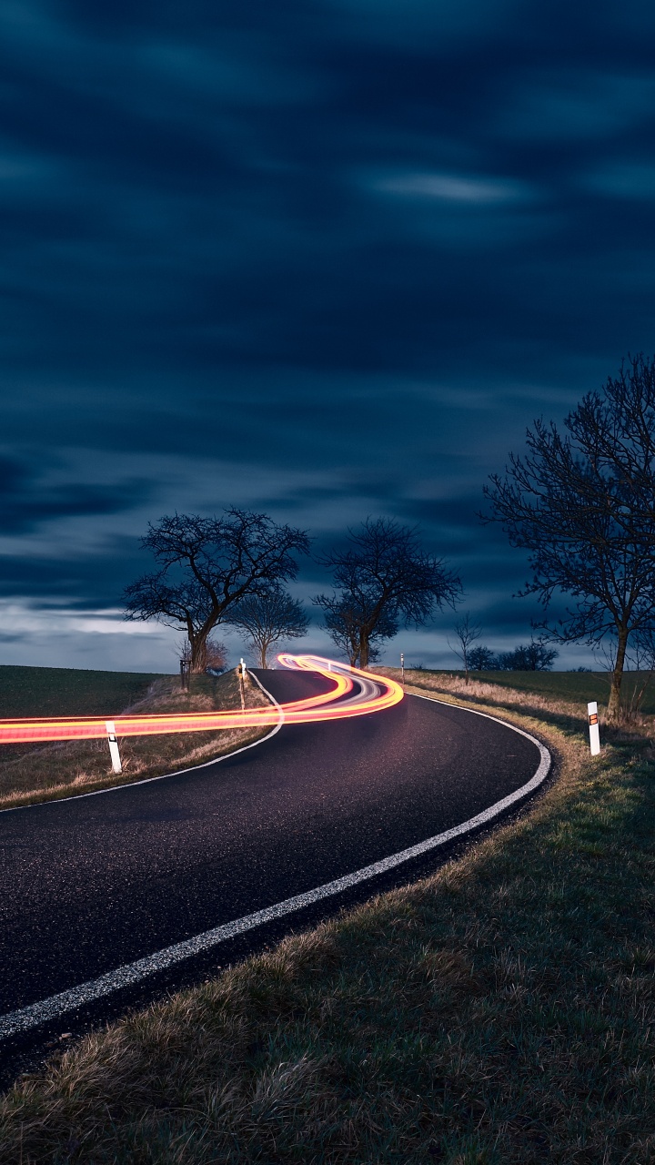 Route, Nuit, Blue, Horizon, Paysage Naturel. Wallpaper in 720x1280 Resolution