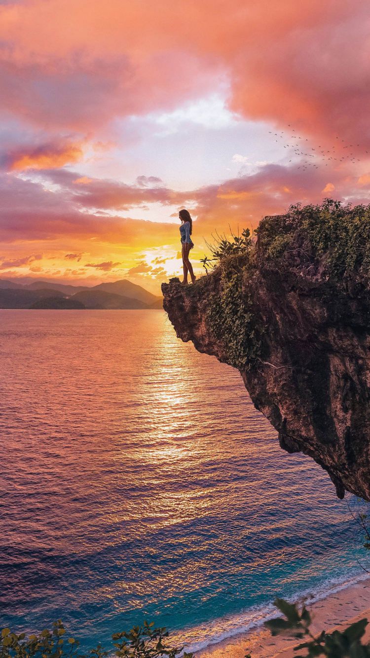 Coast, Sunset, Water, Cloud, Atmosphere. Wallpaper in 750x1334 Resolution