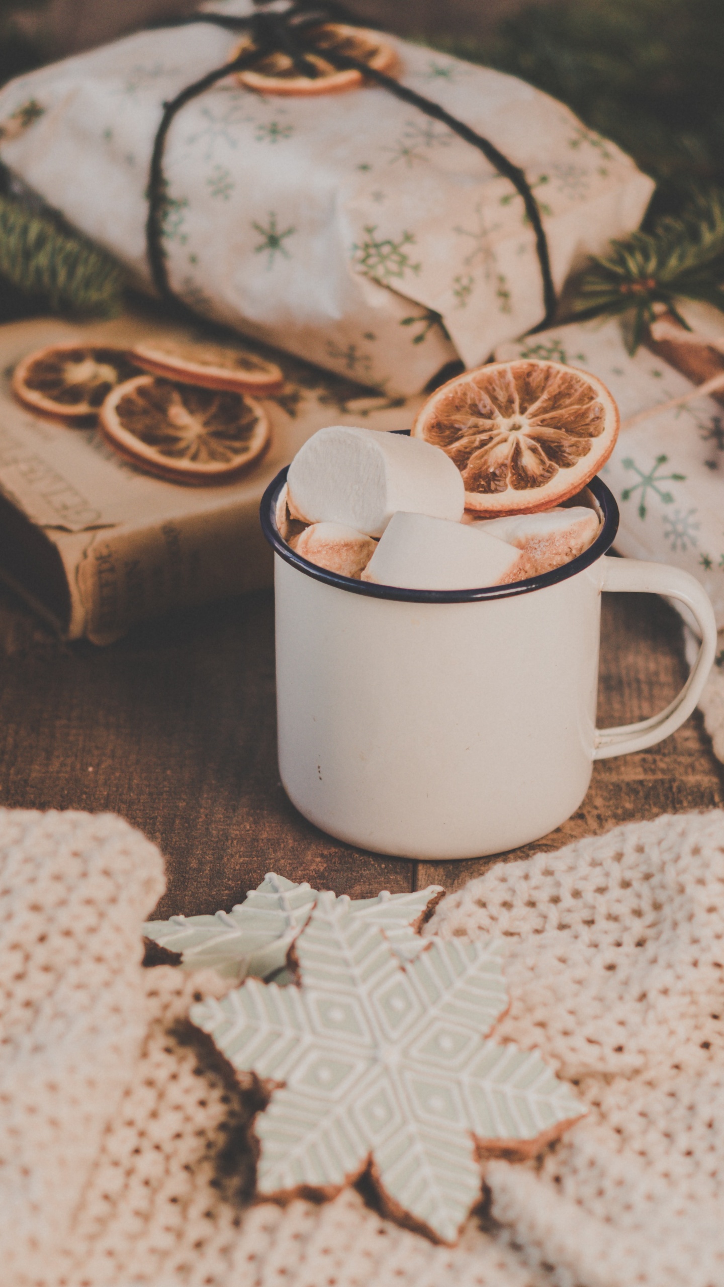 White Ceramic Mug With Brown and White Star Print. Wallpaper in 1440x2560 Resolution