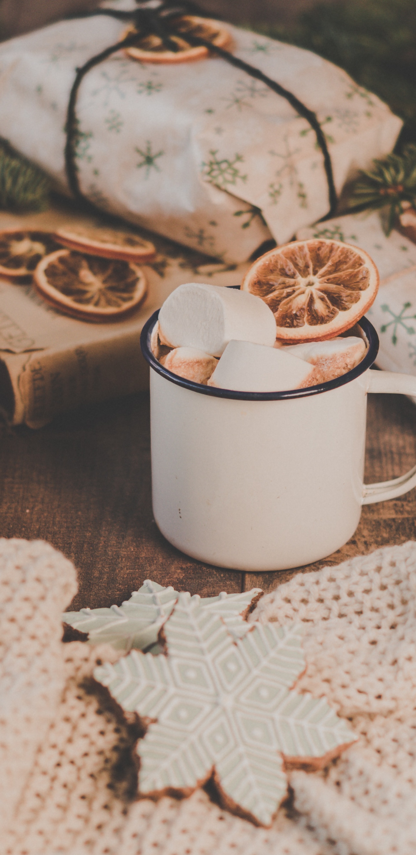 White Ceramic Mug With Brown and White Star Print. Wallpaper in 1440x2960 Resolution