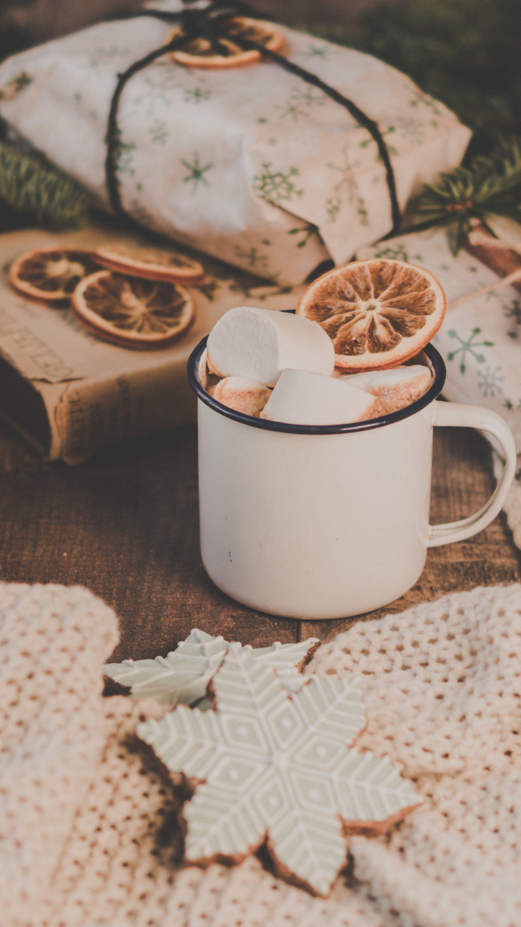 White Ceramic Mug With Brown and White Star Print. Wallpaper in 750x1334 Resolution