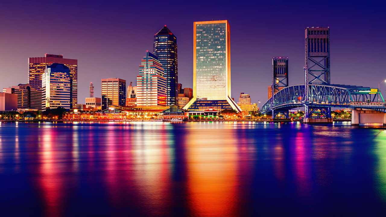 Friendship Fountain, Jacksonville, Tampa, Water, Building. Wallpaper in 1280x720 Resolution