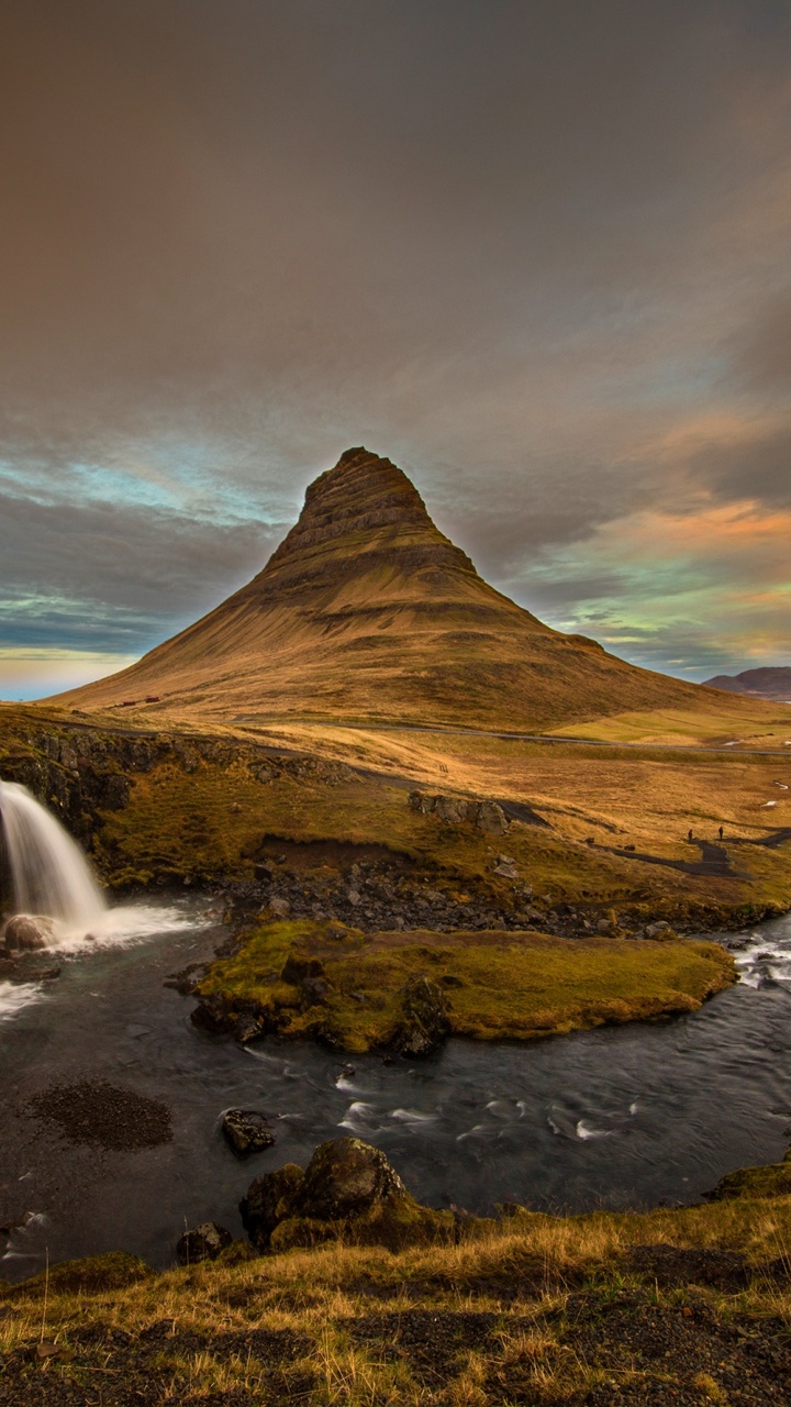 Waterfalls Near Brown Mountain Under White Clouds During Daytime. Wallpaper in 720x1280 Resolution