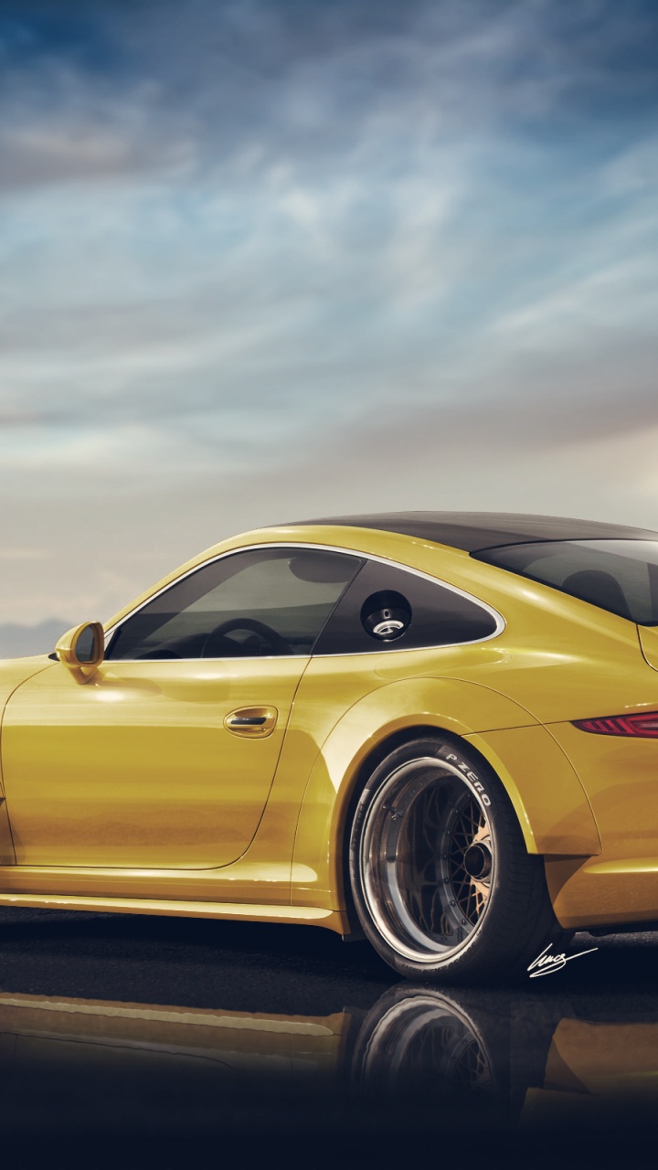 Yellow Porsche 911 on Road. Wallpaper in 720x1280 Resolution