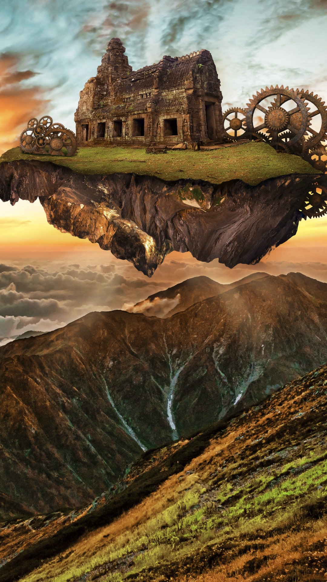 Brown Castle on Top of Mountain. Wallpaper in 1080x1920 Resolution