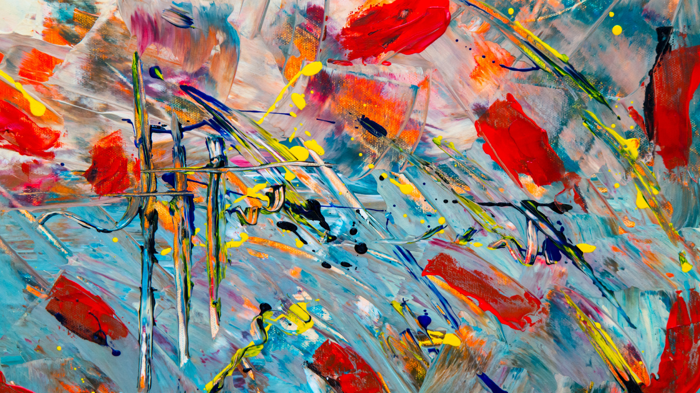 Red Blue and Yellow Abstract Painting. Wallpaper in 1366x768 Resolution