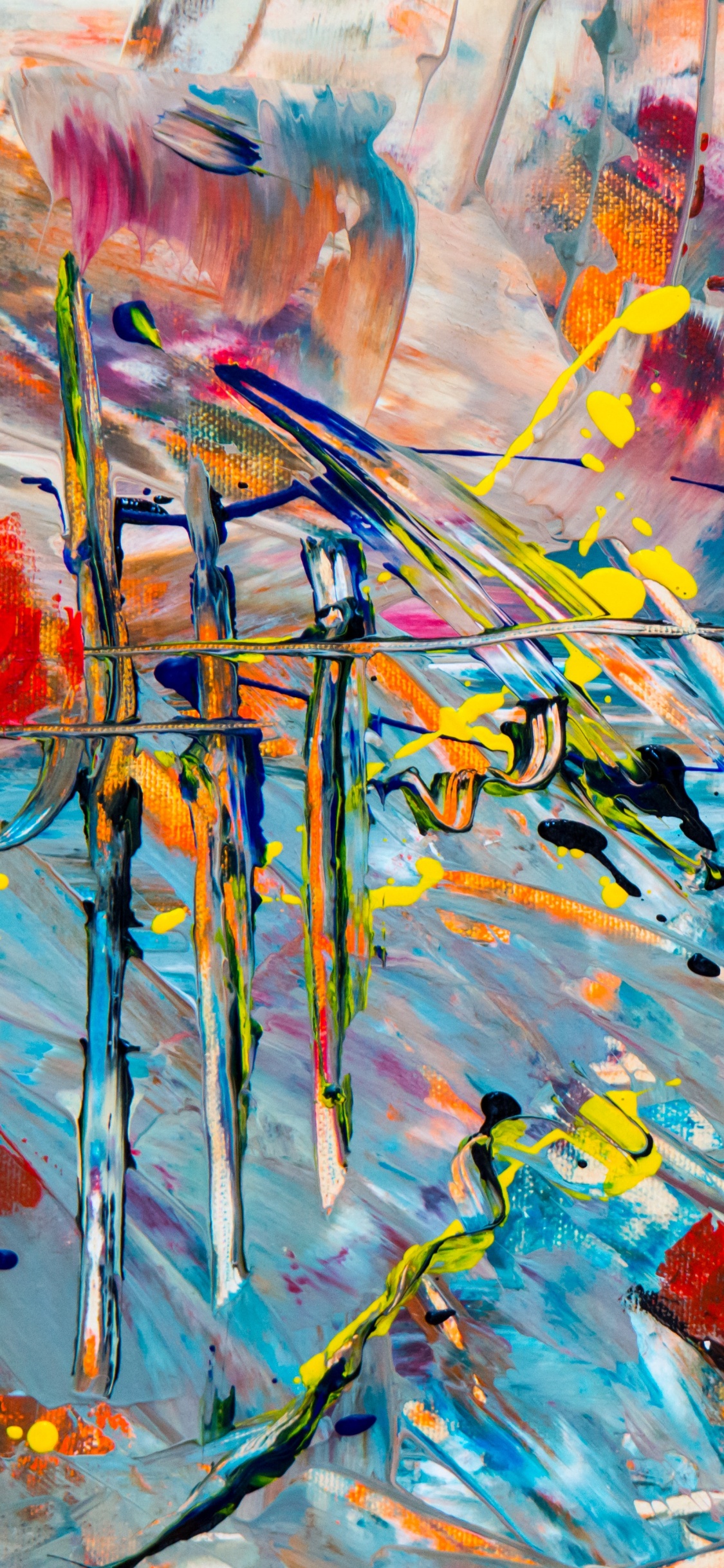 Pintura Abstracta Roja Azul y Amarilla. Wallpaper in 1125x2436 Resolution