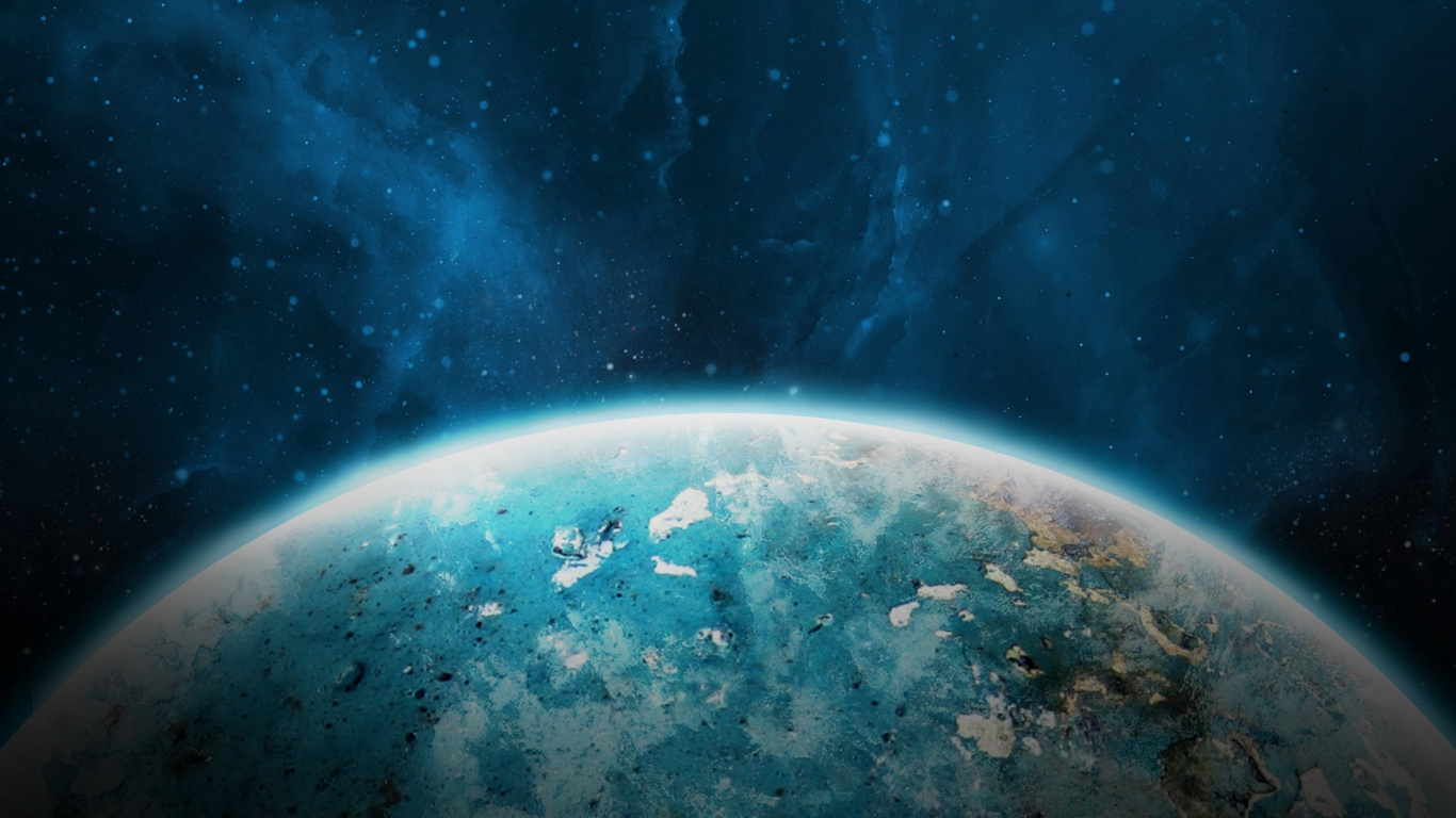 Blue and Black Planet With Stars. Wallpaper in 1366x768 Resolution