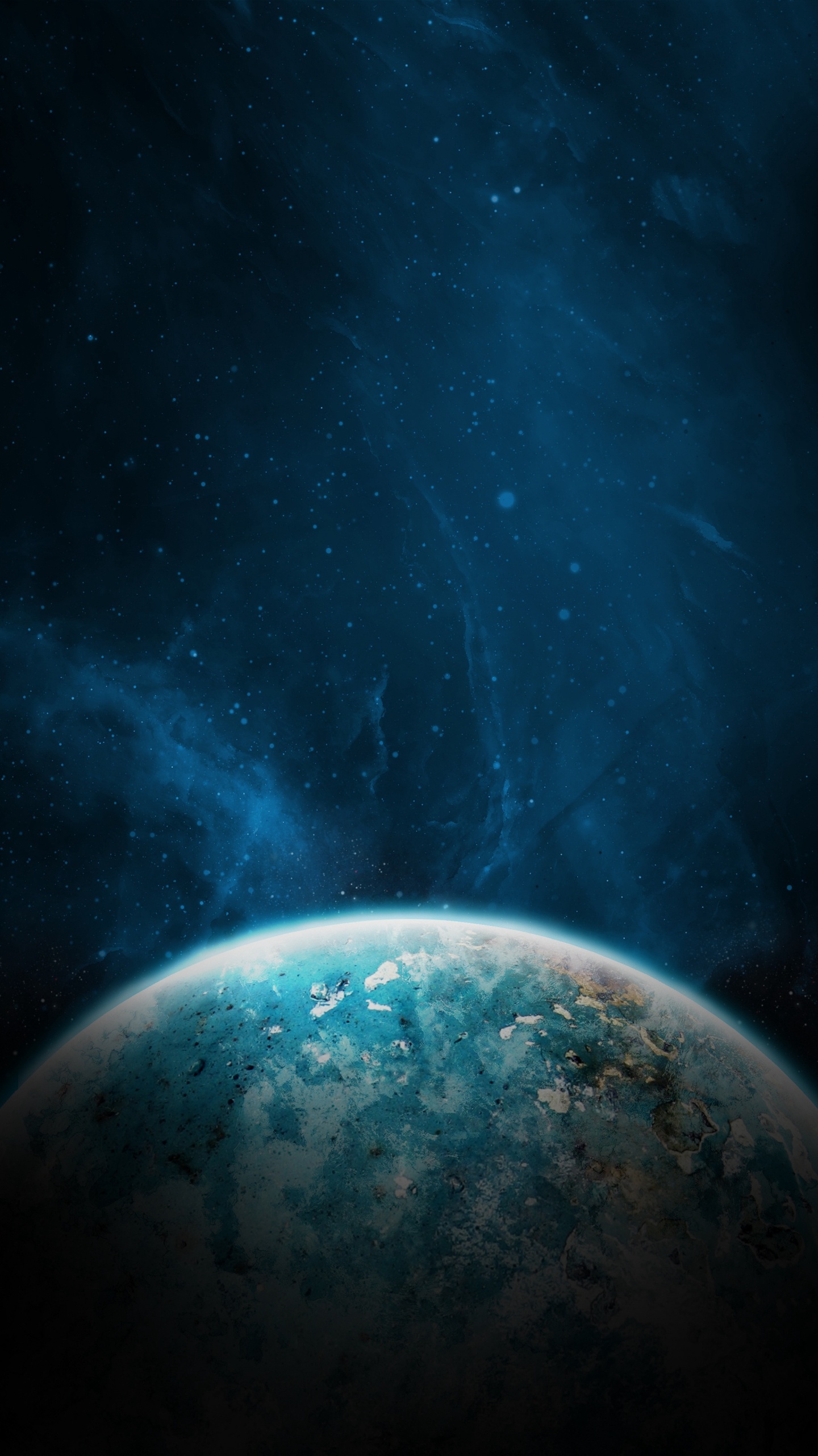 Blue and Black Planet With Stars. Wallpaper in 1440x2560 Resolution