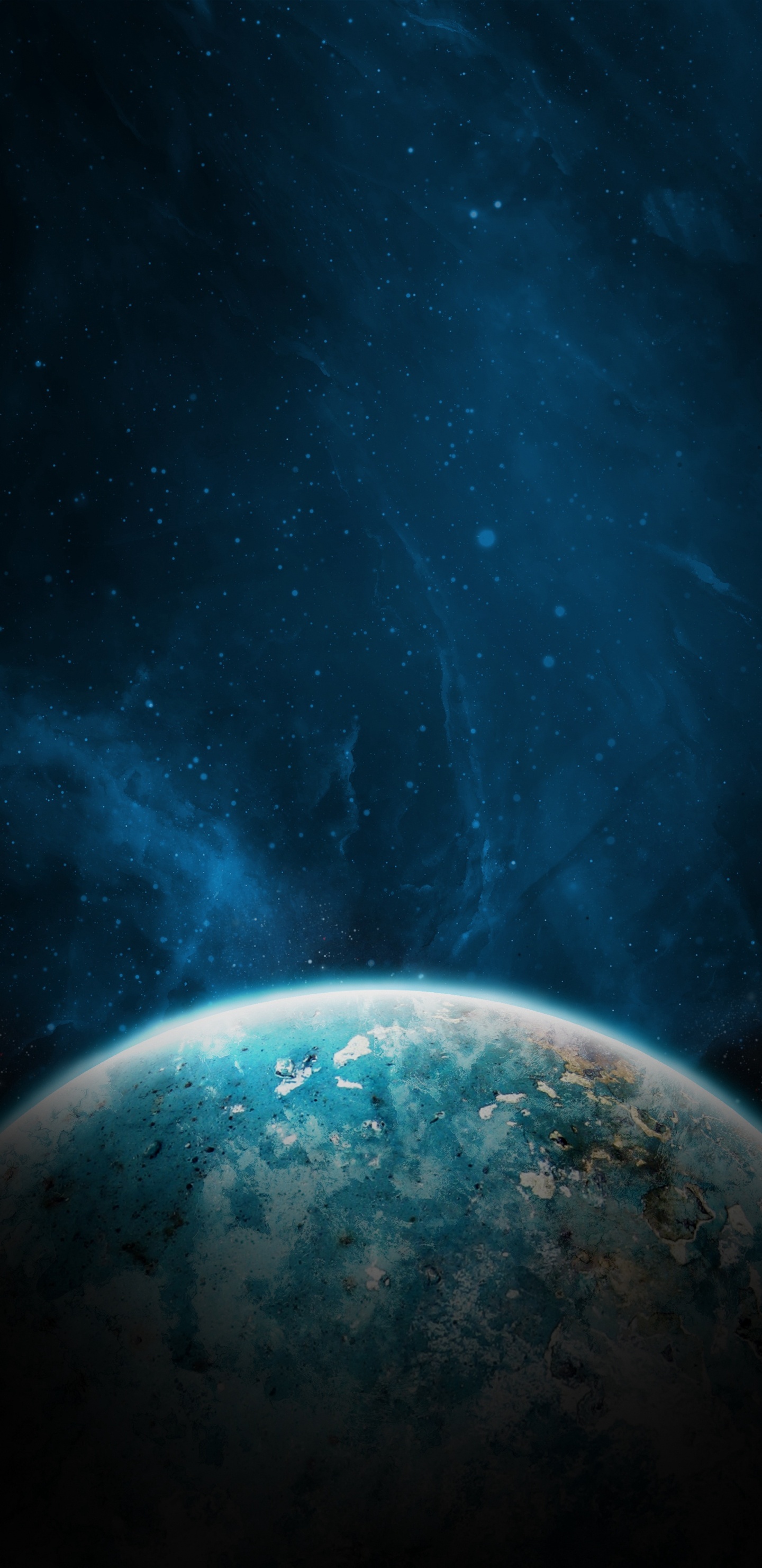 Blue and Black Planet With Stars. Wallpaper in 1440x2960 Resolution