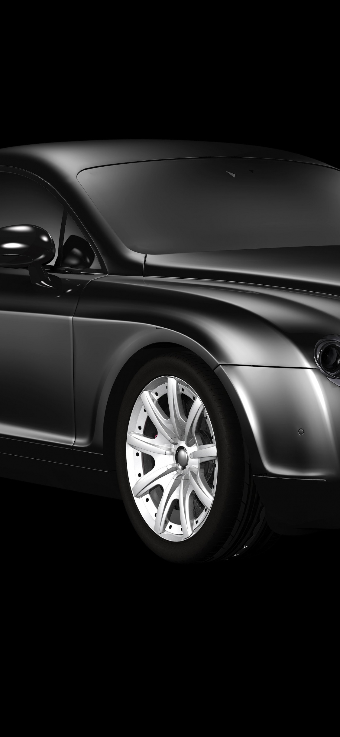 Mercedes Benz Coupe Negro Sobre Fondo Negro. Wallpaper in 1125x2436 Resolution