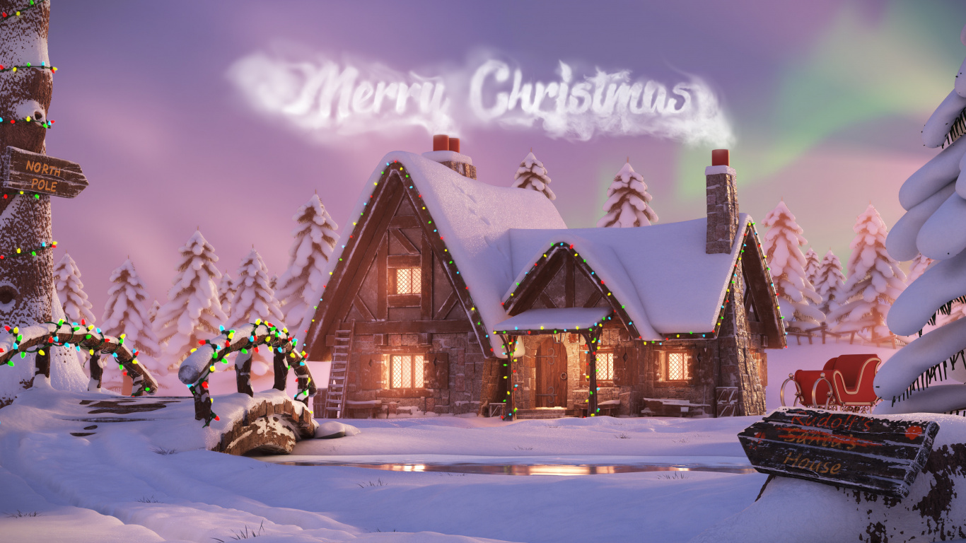 Santa Claus, Neige, Lumière, Nature, Purple. Wallpaper in 1366x768 Resolution