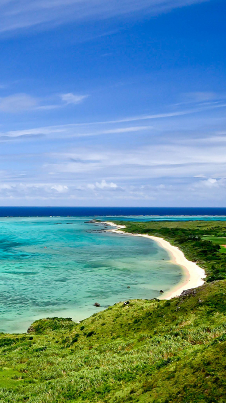 Green Grass Field Near Body of Water Under Blue Sky During Daytime. Wallpaper in 750x1334 Resolution