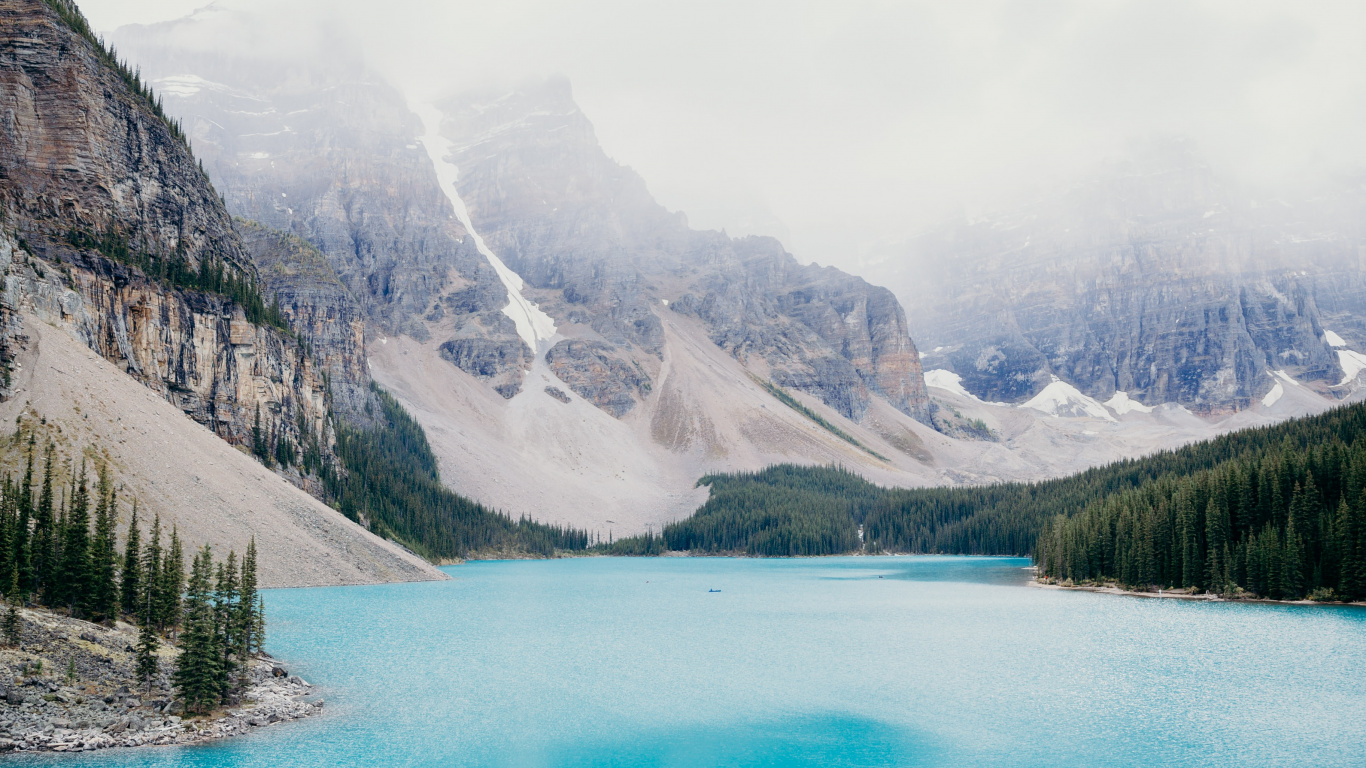 Mountainous Landforms, Lake, Banff, Moraine Lake, National Park. Wallpaper in 1366x768 Resolution